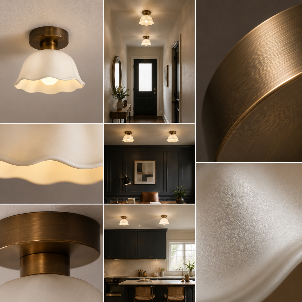 Vintage Ceramic & Glass-Style Ceiling Light – Warm Glow Semi-Flush | Ivory