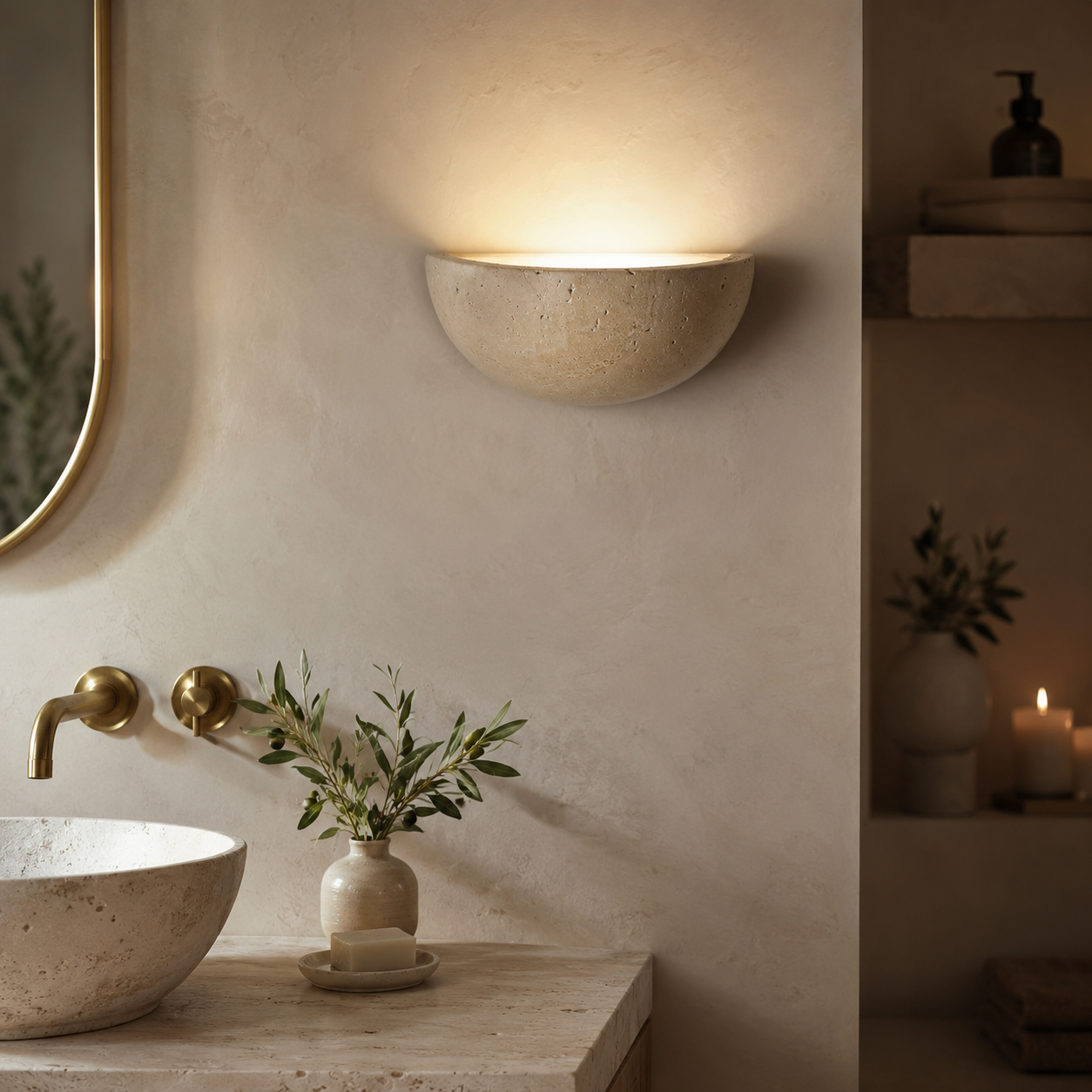 Travertine LED Stone Wall Light, Minimalist Natural Wall Sconce