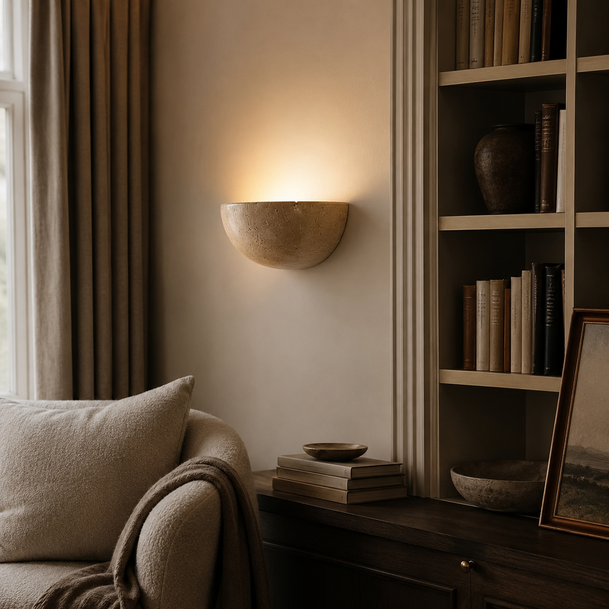 Travertine LED Stone Wall Light, Minimalist Natural Wall Sconce
