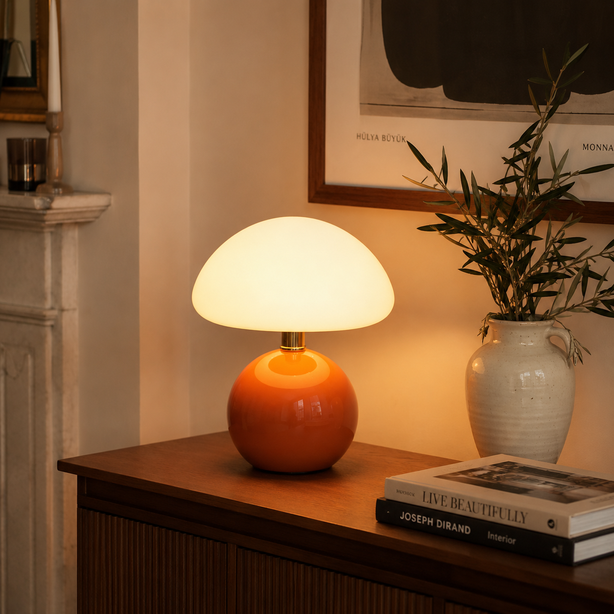 French Mushroom Table Lamp – Cream Bedside Lamp, LED, 6 Colours