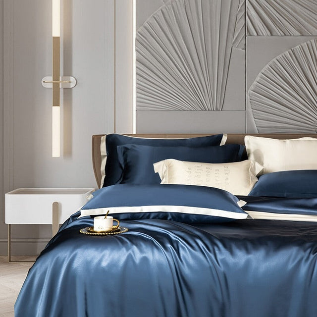 Premium Navy Blue Silk Bedding Set – Ultra-Luxurious