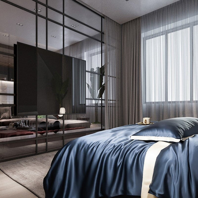 Premium Navy Blue Silk Bedding Set – Ultra-Luxurious
