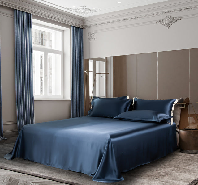 Premium Navy Blue Silk Bedding Set – Ultra-Luxurious