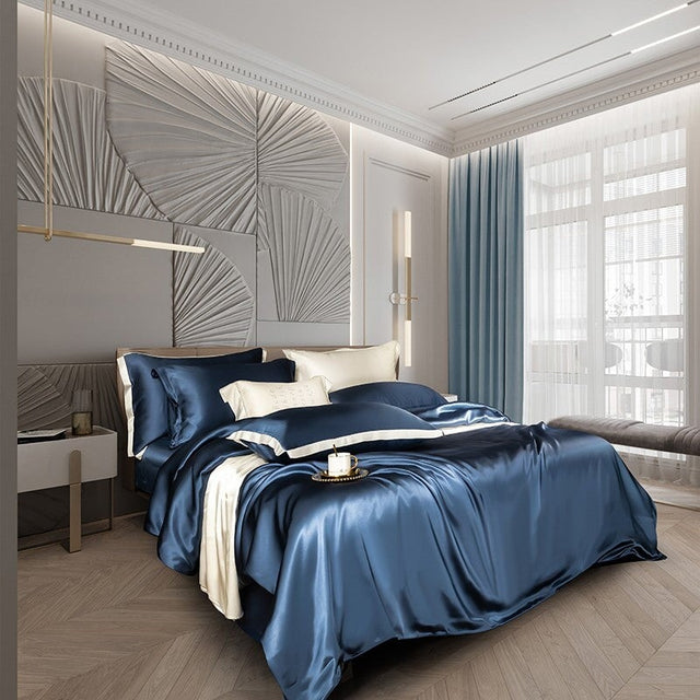 Premium Navy Blue Silk Bedding Set – Ultra-Luxurious