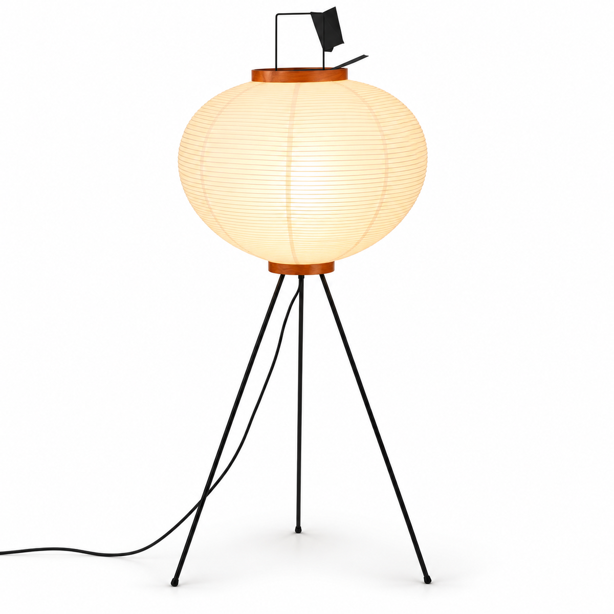 Rice Paper Floor Lamp - Japanese Style Metal Tripod, 120cm, Warm Light - Product Photograph