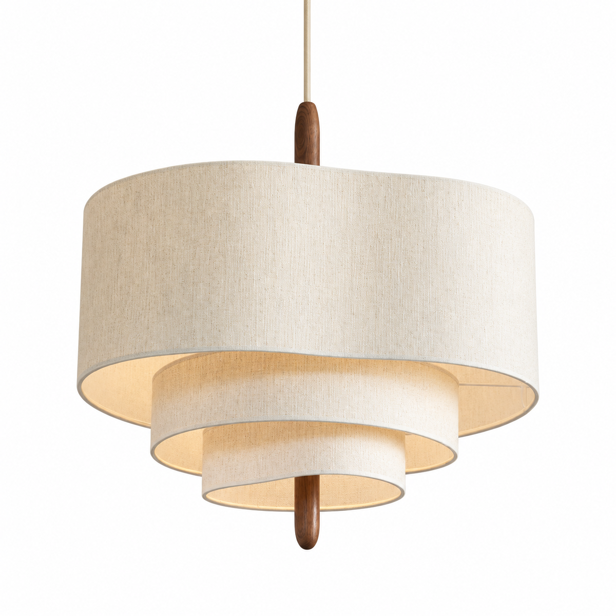 Japandi Fabric Pendant Light - Layered Drum Shade, 45cm, Warm Light - Product Photograph