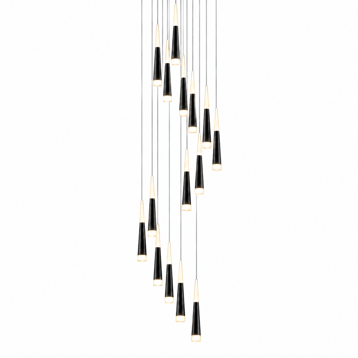 Staircase Chandelier - 15-Light Black LED Cascade, Warm White - Product Photograph