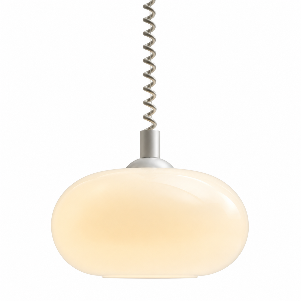 Retro Glass Pendant Light - Bauhaus Style, Silver Coiled Cord, 25cm - Product Photograph