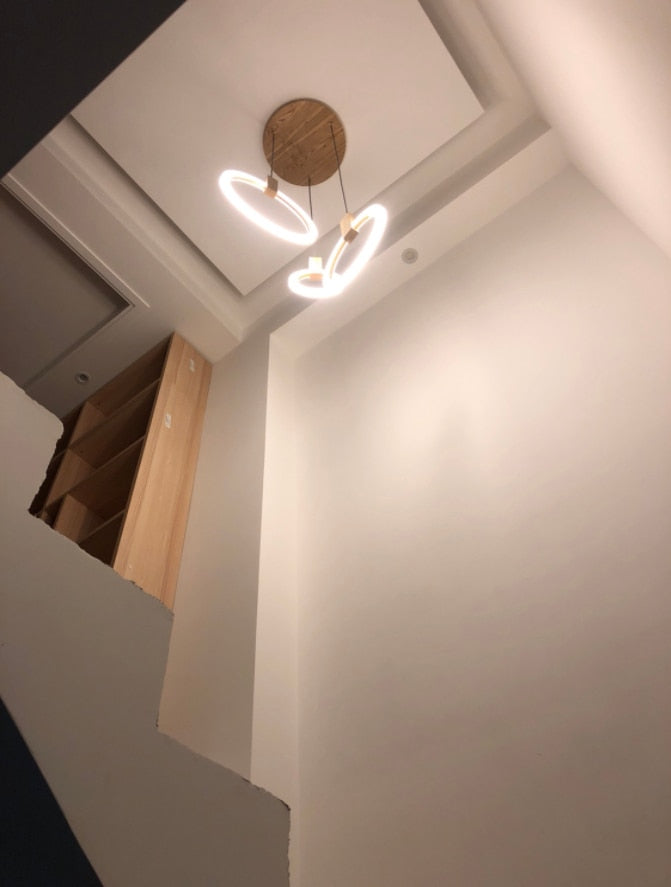 Halo Chandelier - Modern LED Pendant Light for Stairs & Home | Warm Light, Willow Wood Design