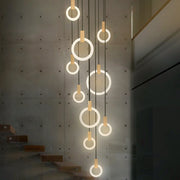 Halo Chandelier - Modern LED Pendant Light for Stairs & Home | Warm Light, Willow Wood Design