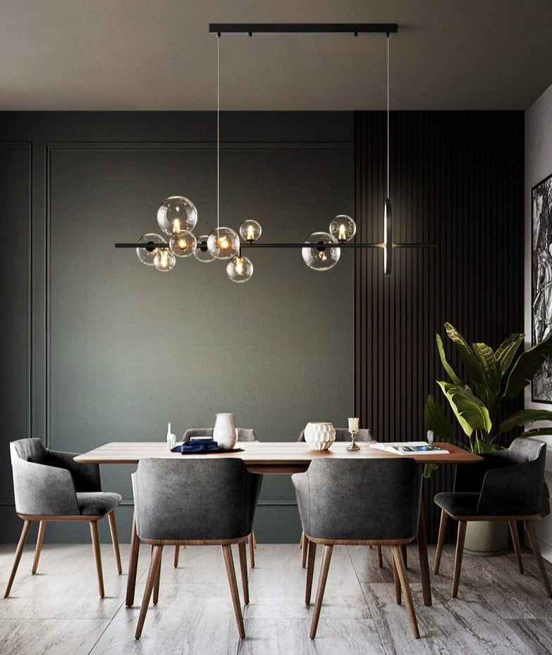 Macrocosm Chandelier – Dimmable Nordic Glass Ball LED Pendant Light | Adjustable Length, Perfect for Dining Rooms & Bars