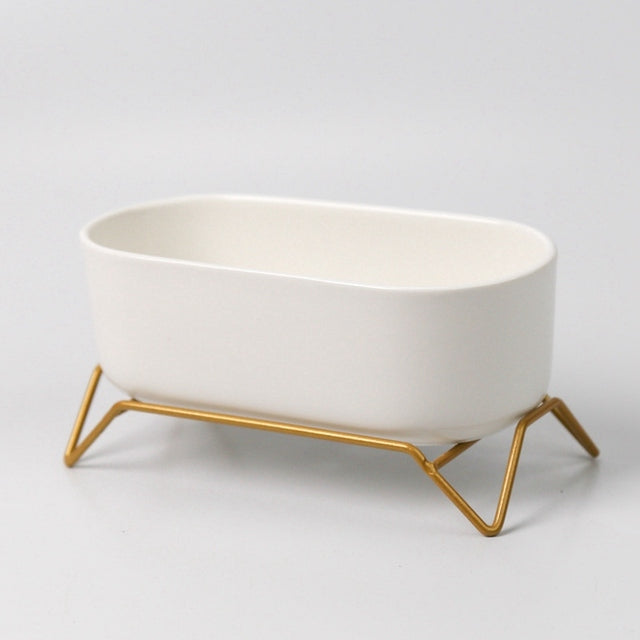 White Ceramic Succulent Plant Pot with Stylish Gold Stand