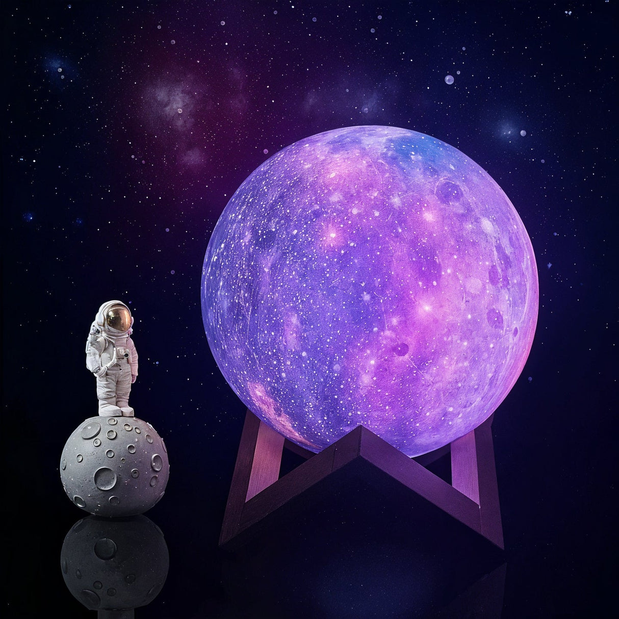 Colour Changing Moon Lamp with Wooden Stand and Remote