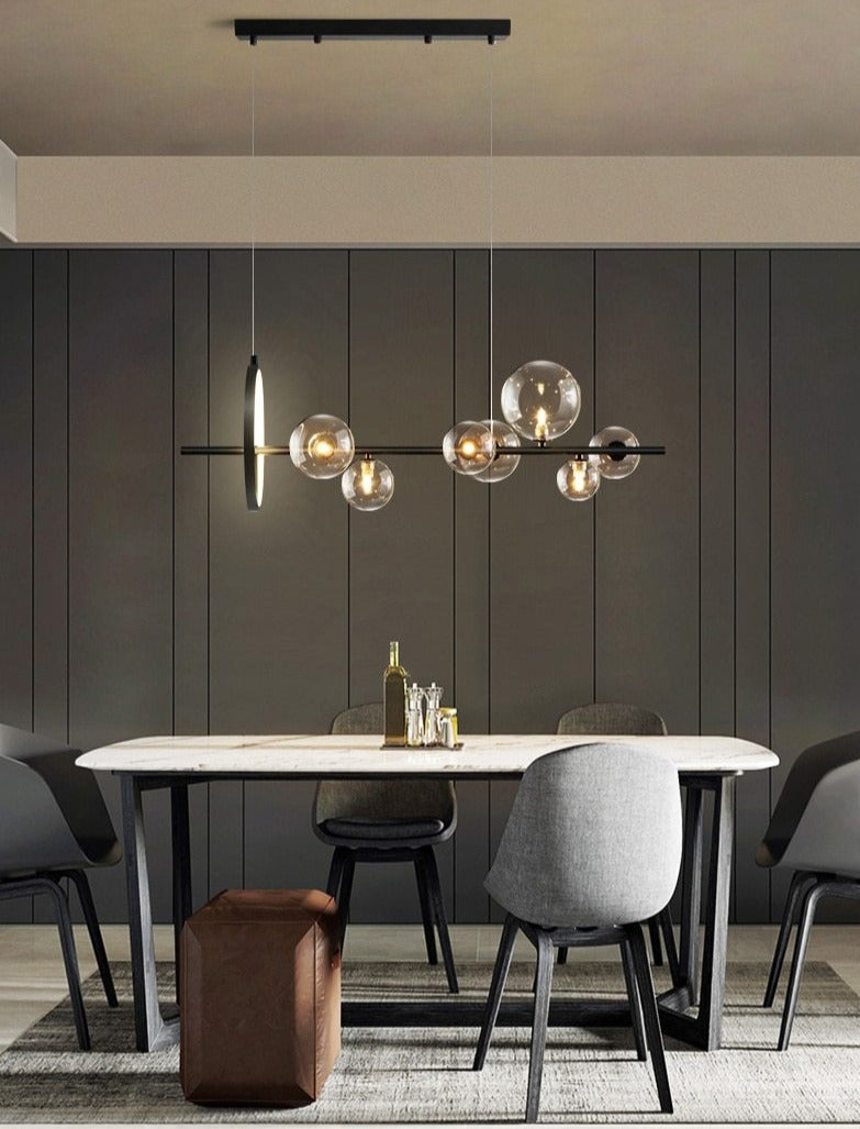 Macrocosm Chandelier – Dimmable Nordic Glass Ball LED Pendant Light | Adjustable Length, Perfect for Dining Rooms & Bars