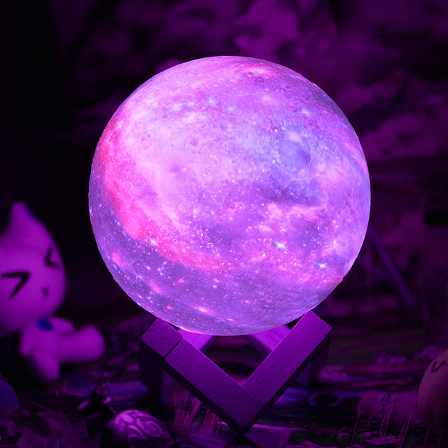 Colour Changing Moon Lamp with Wooden Stand and Remote