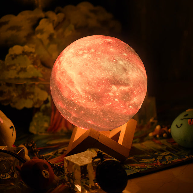 Colour Changing Moon Lamp with Wooden Stand and Remote