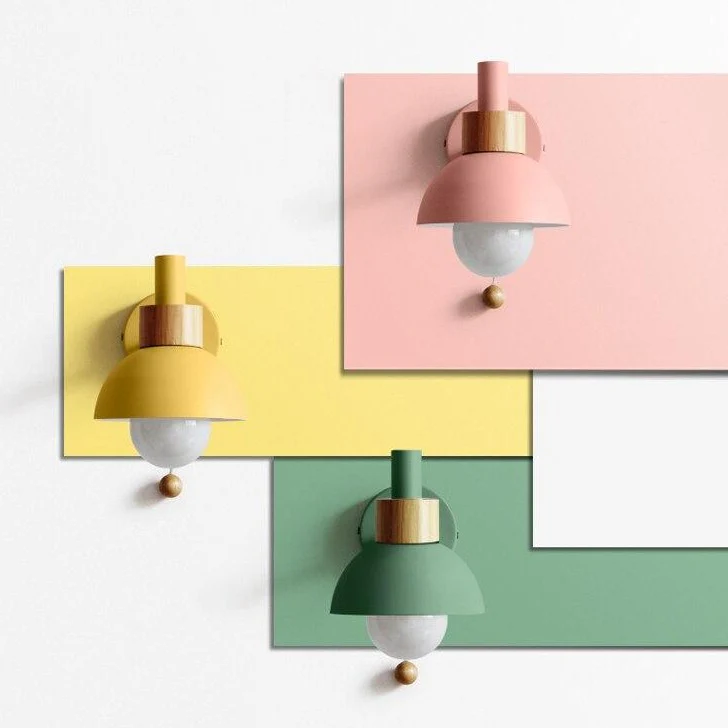 Minimalist Wooden Wall Lamp with Pull Switch – Soft Pastel Modern Design