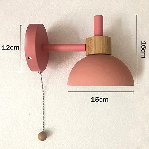 Minimalist Wooden Wall Lamp with Pull Switch – Soft Pastel Modern Design