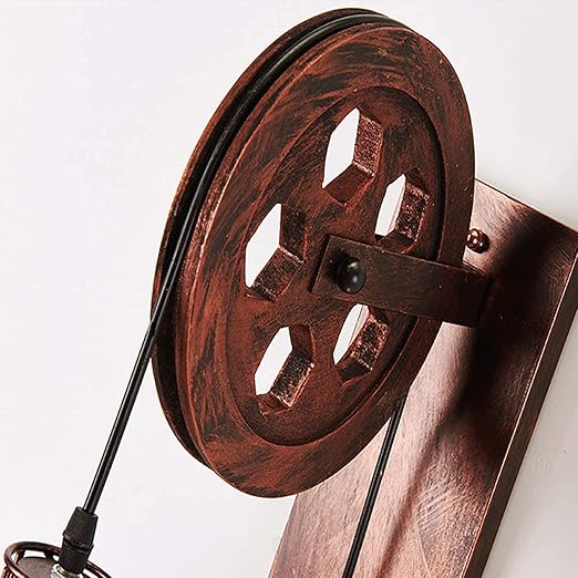 Vintage Wall Lamp with Pulley - Retro Industrial LED Sconce
