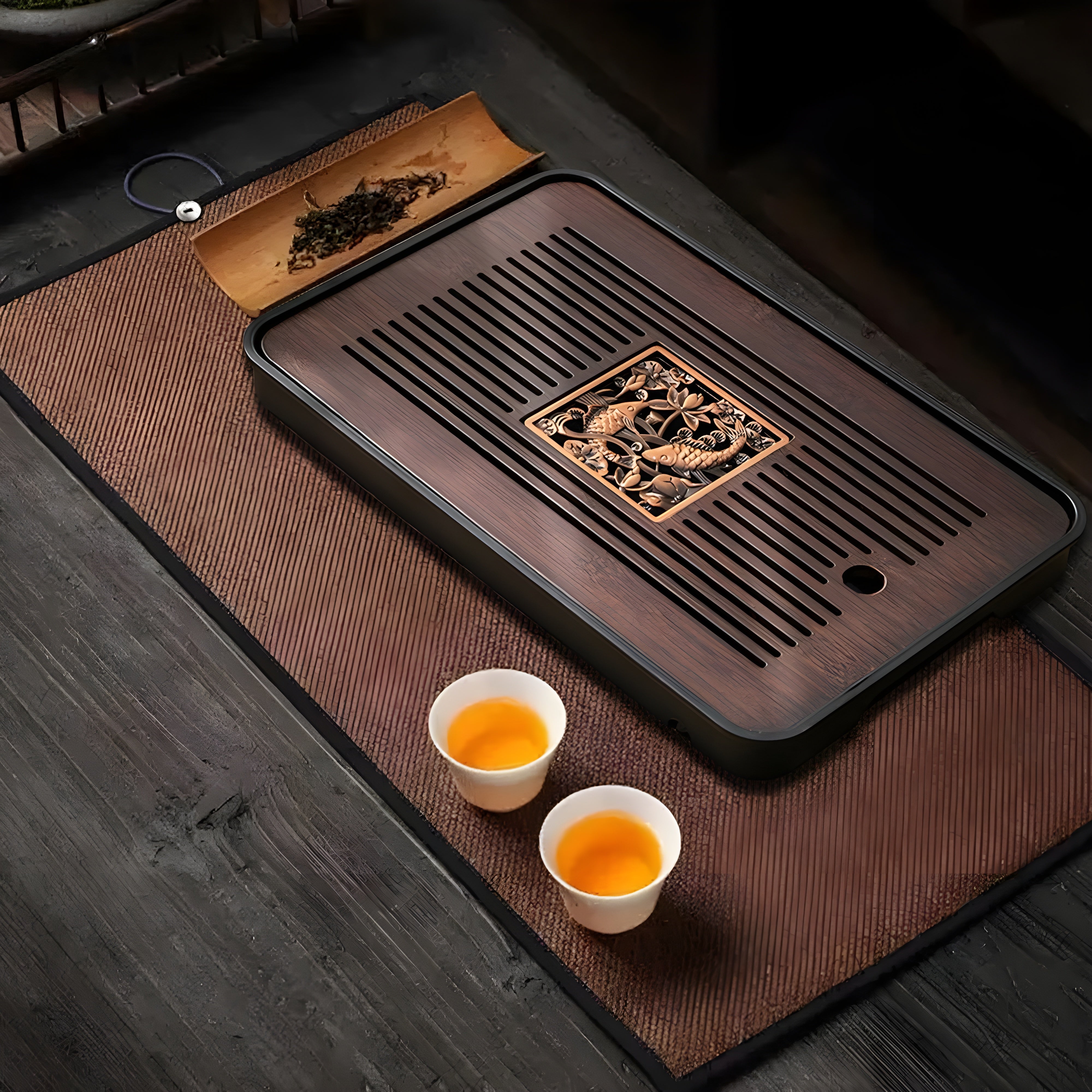 Simple Kungfu Bamboo Tea Tray with Water Drainage Design