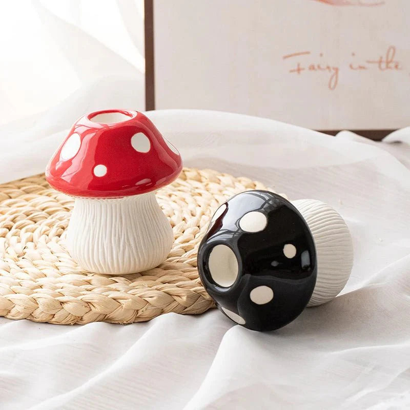 Red and Black Mushroom Shape Ceramic Vase for Home Decor