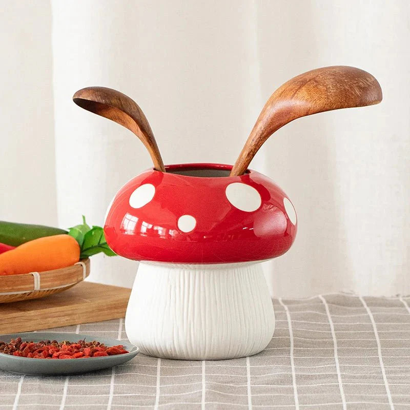 Red and Black Mushroom Shape Ceramic Vase for Home Decor