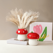 Red and Black Mushroom Shape Ceramic Vase for Home Decor