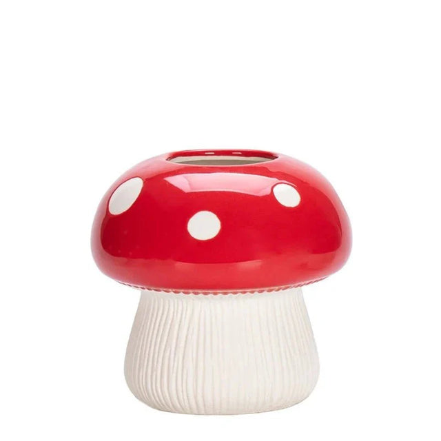 Red and Black Mushroom Shape Ceramic Vase for Home Decor