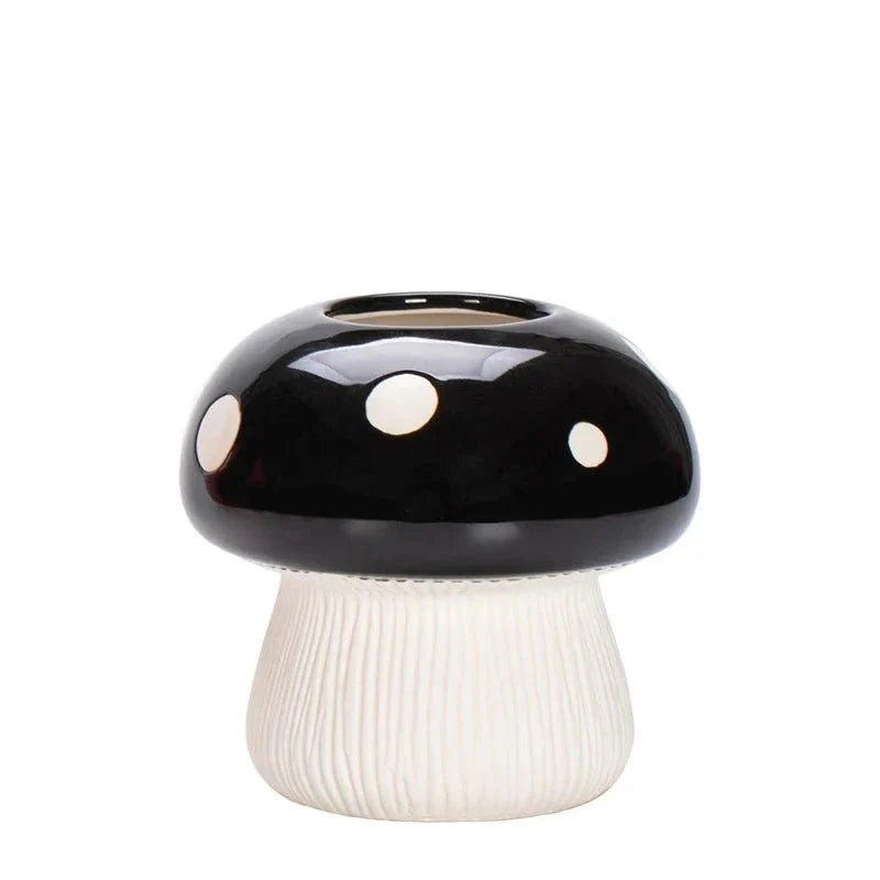 Red and Black Mushroom Shape Ceramic Vase for Home Decor