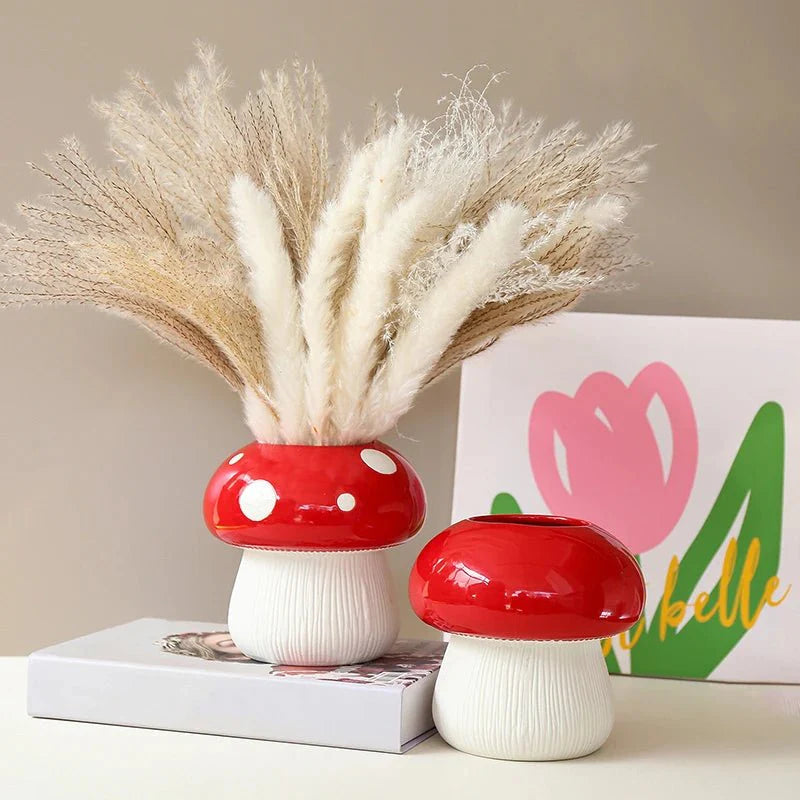 Red and Black Mushroom Shape Ceramic Vase for Home Decor