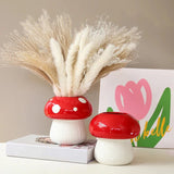 Red and Black Mushroom Shape Ceramic Vase for Home Decor