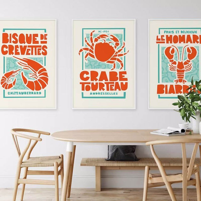 Retro French Shellfish Canvas Print Poster - Modern Art Decor