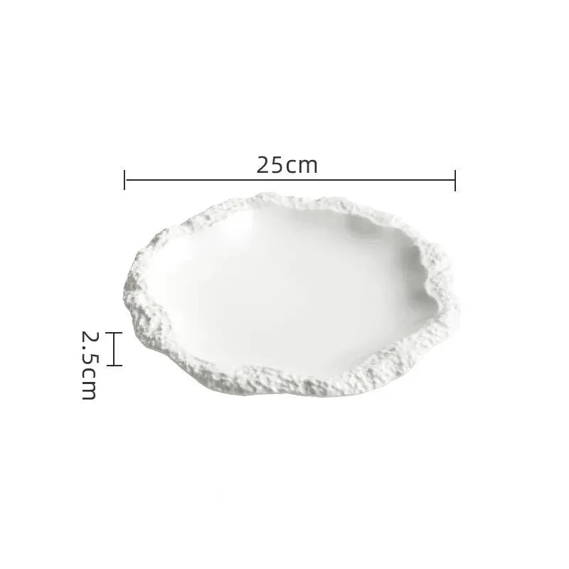Rock Pattern Edged Ceramic Serving Plate for Stylish Dining