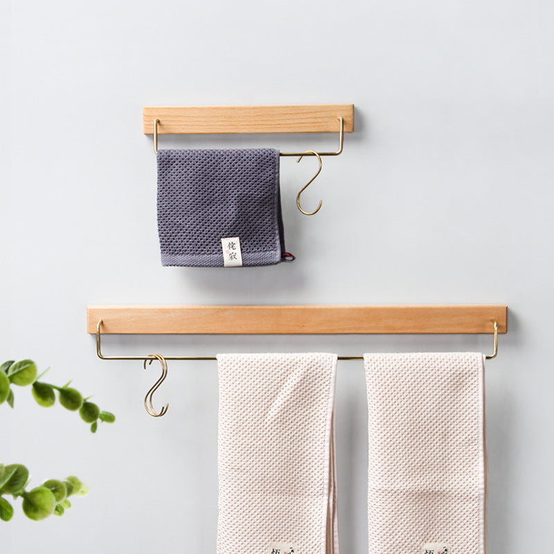 Wooden & Brass Towel Rack for Easy Wall Mounting