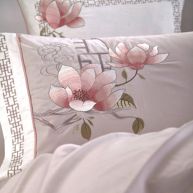 Hanami Embroidered Duvet Cover Set (Egyptian Cotton, 500 TC)