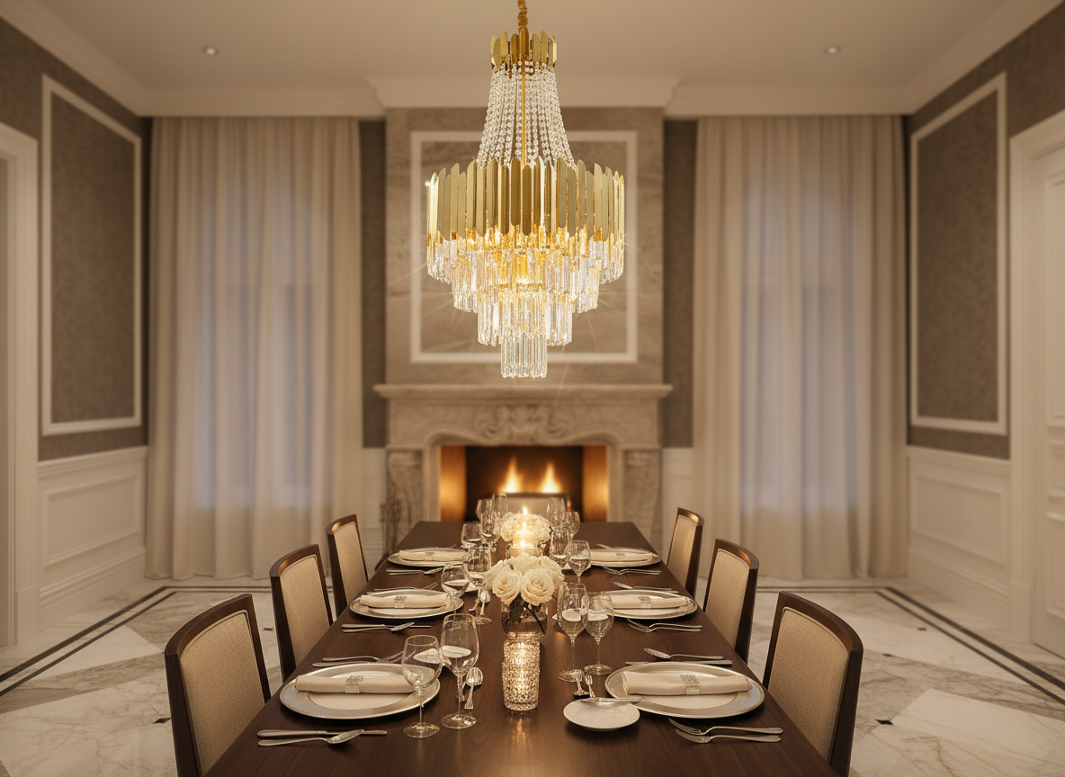 Santa Barbara Chandelier – Luxury American-Style Crystal LED Pendant Light | Gold Finish & K9 Crystals, Perfect for Living & Dining Rooms