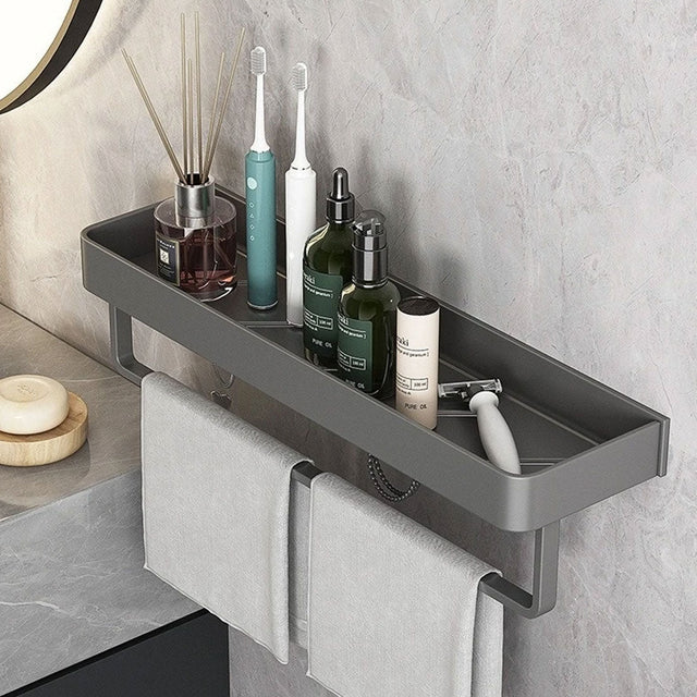 Contemporary Sleek Gray Bathroom Shelves with Towel Holder