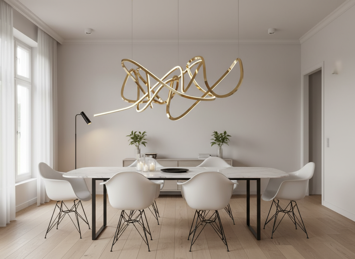 Signature Chandelier – Handmade LED Pendant Light with Electroplated Aluminium Frame | Adjustable Suspension, Perfect for Living & Conference Rooms