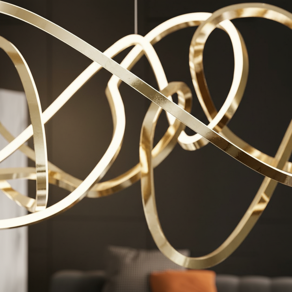 Signature Chandelier – Handmade LED Pendant Light with Electroplated Aluminium Frame | Adjustable Suspension, Perfect for Living & Conference Rooms