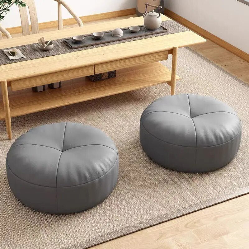 Simple Japanese Style Nappa Leather Floor Cushion Round