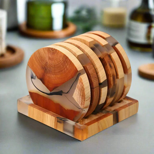 Six Piece Solid Wood Japanese Inspired Coasters Set