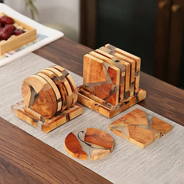 Six Piece Solid Wood Japanese Inspired Coasters Set