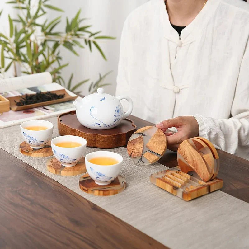 Six Piece Solid Wood Japanese Inspired Coasters Set
