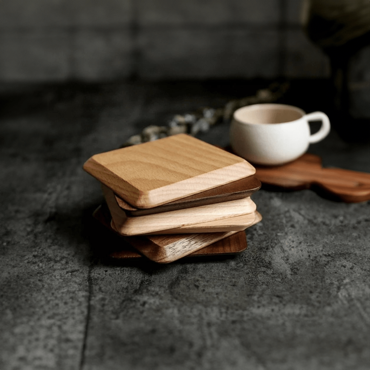 Six Piece Walnut Coaster Set - Eco-Friendly Wood Style