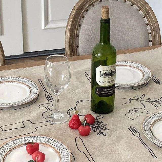Sketch Design Linen Tablecloth - Modern Waterproof Cotton