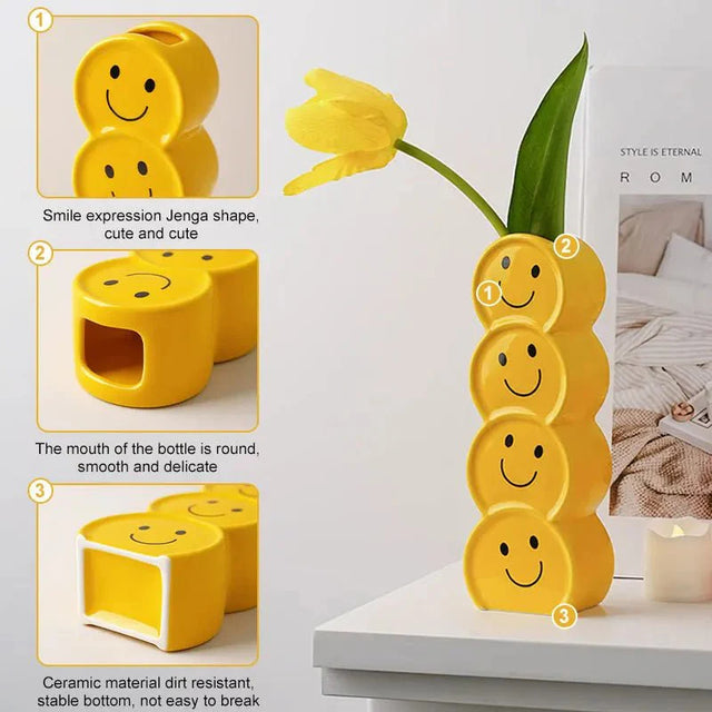 Smiling Faces Ceramic Vase Set with Modern Design