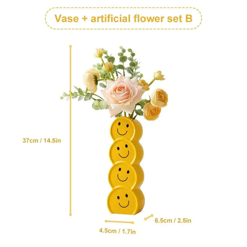 Smiling Faces Ceramic Vase Set with Modern Design