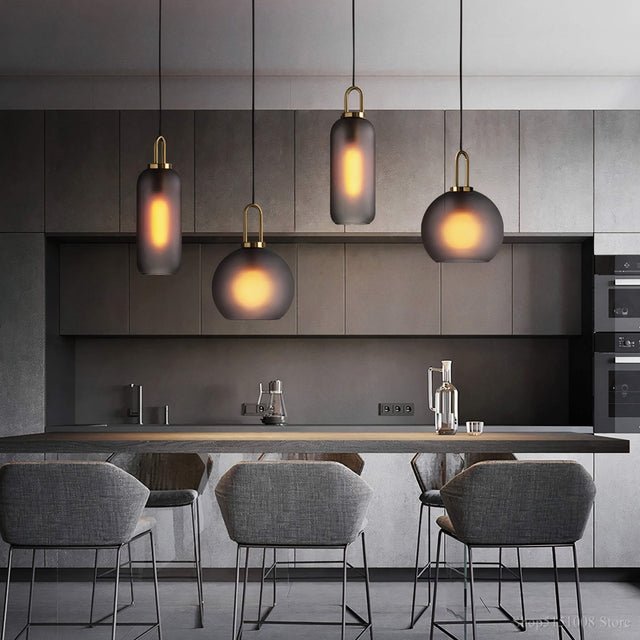 Smoked Glass Pendant Light – Industrial Ceiling Lamp for Kitchen, Dining & Living Room