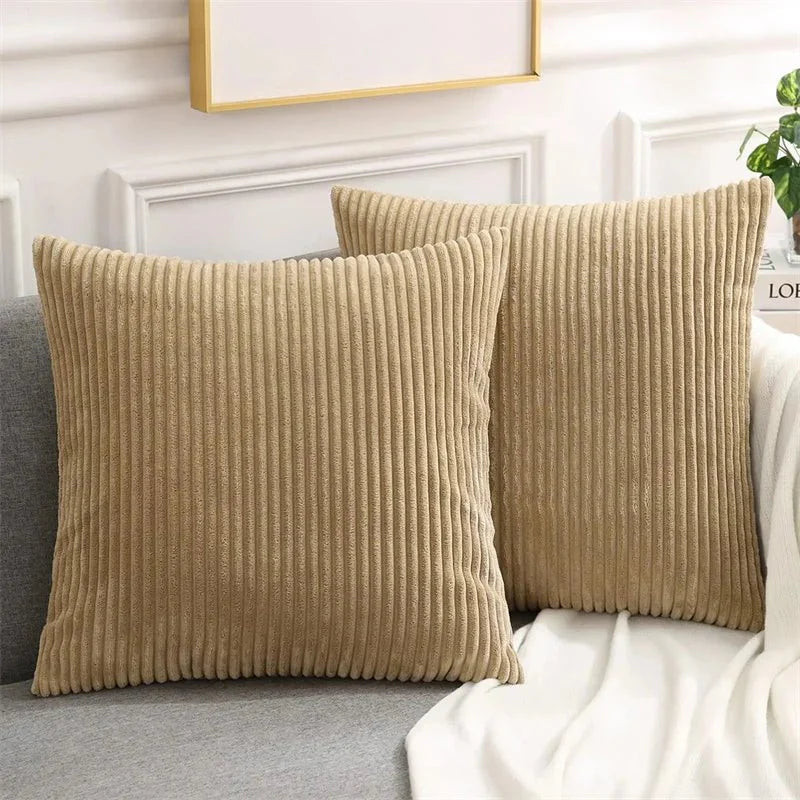 Soft Fluffy Corduroy Cushion Cover in Striped Twill Design