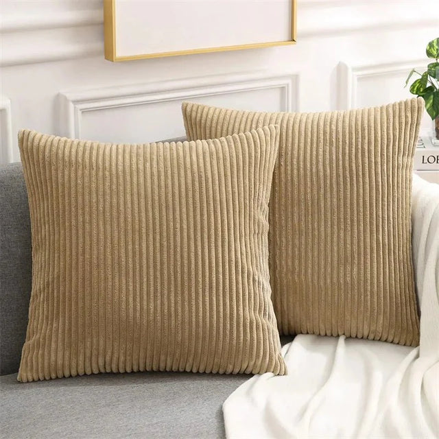 Soft Fluffy Corduroy Cushion Cover in Striped Twill Design